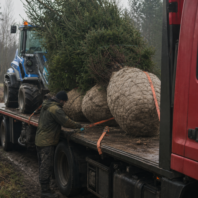 Transport drzewa specjalistyczną przesadzarką